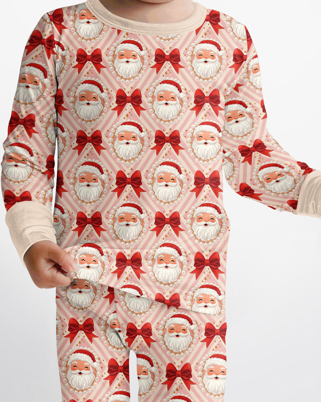 Preppy Coquette Santa Mommy And Me Matching Bamboo Two Piece Long Sleeve Pajama Set