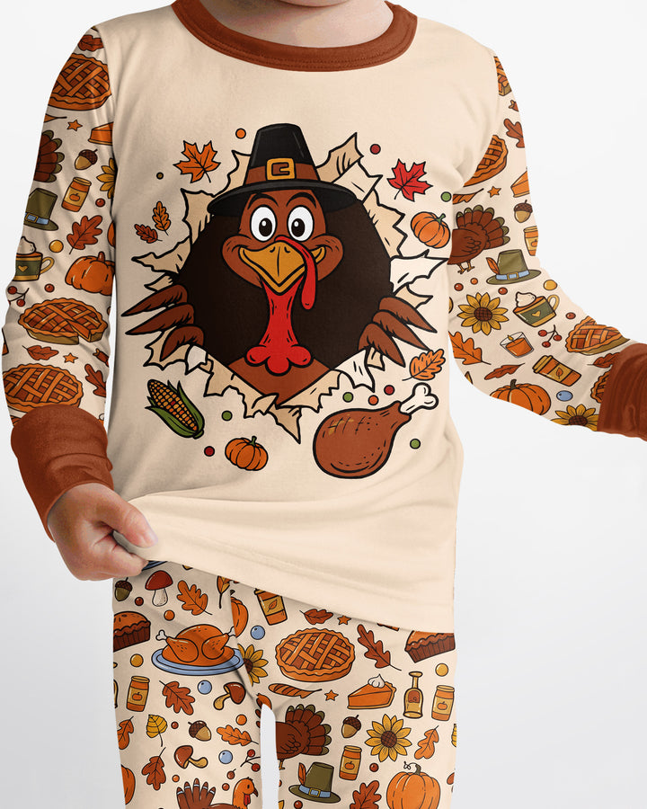 Funny Turkey on Thanksgiving Bamboo Two Piece Long Sleeve Pajama Set