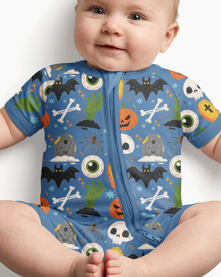Little Monsters Bambus-Kurzarm-Strampler mit Reißverschluss für Halloween