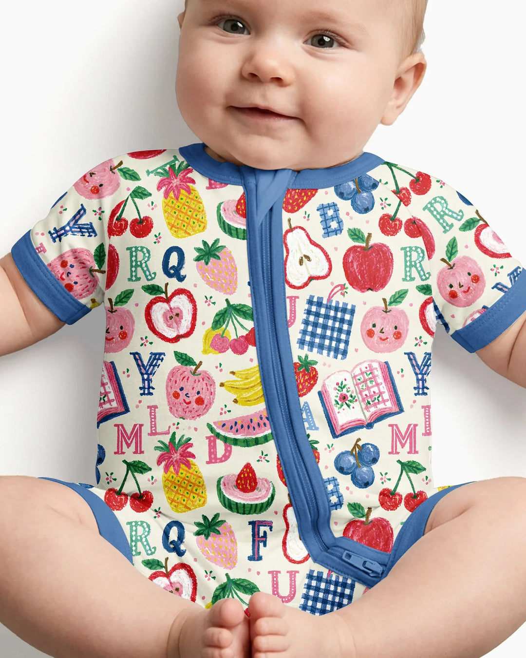 Back To School Fruit Alphabet Bamboo Shorty Zippy