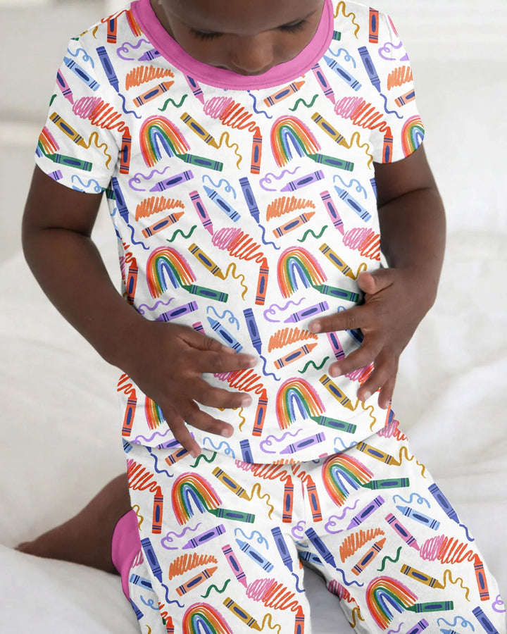 Crayon Chaos Bamboo Two Piece Short Sleeve Pajama Set