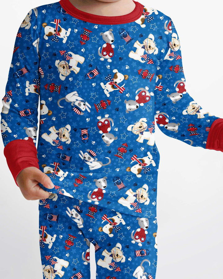 Conjunto de Pijama de Dos Piezas de Bambú de Manga Larga a Juego Familiar "Red, White & Woof"