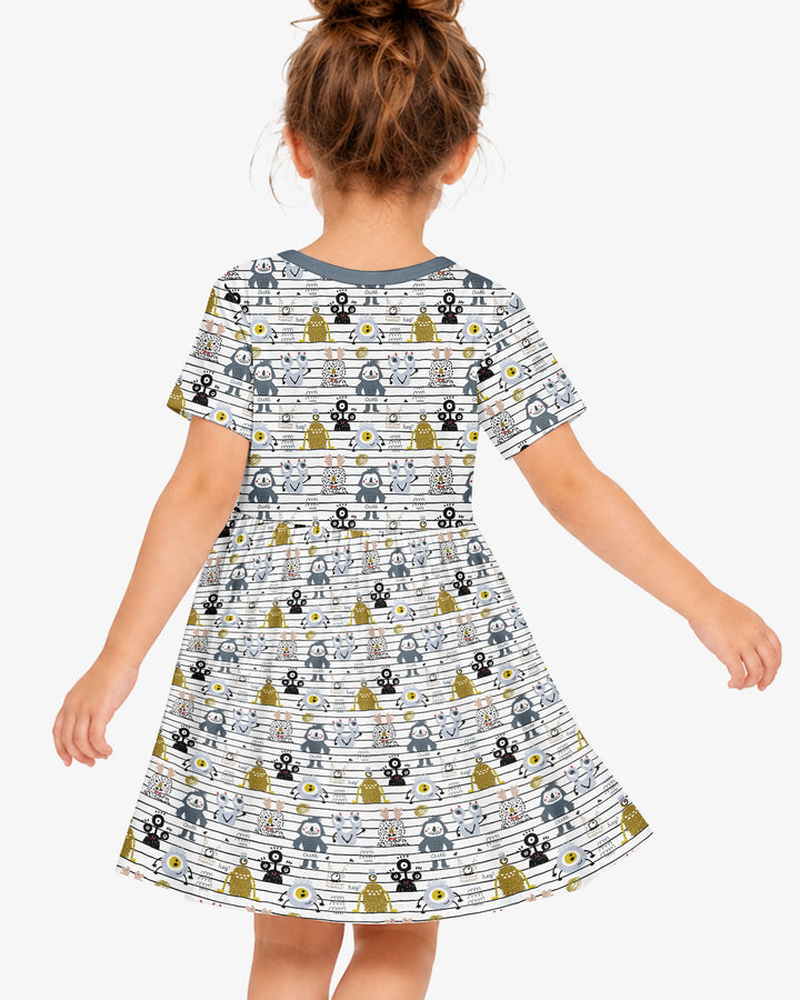 Playful Monster Friends Bamboo Twirl Dress