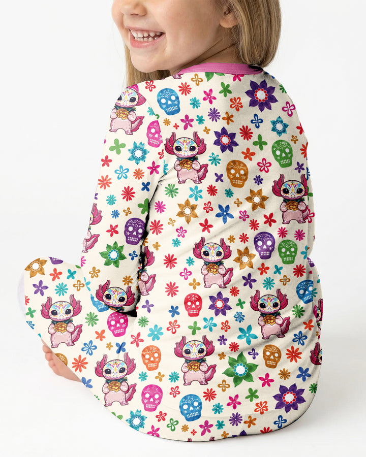 Sugar Skull Axolotl  Bamboo Two Piece Long Sleeve Pajama Set