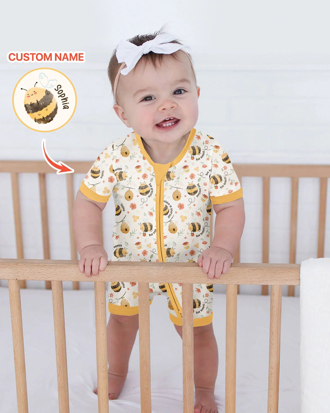 Bee Kind Custom Name Bamboo Shorty Zippy