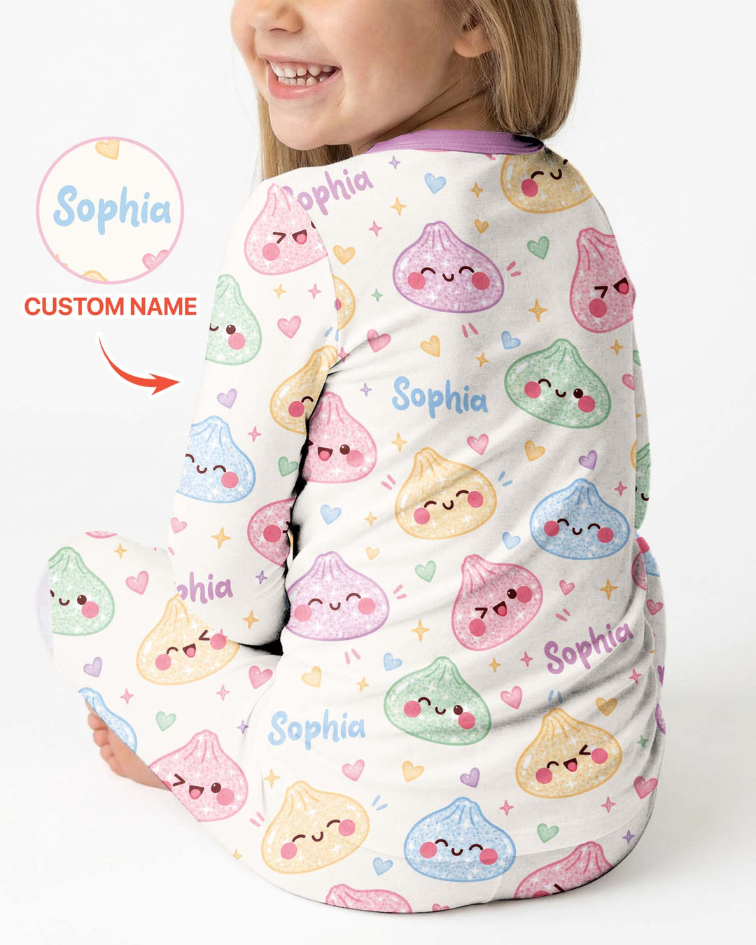 Cute Pastel Dumpling Kawaii Food Bamboo Two Piece Long Sleeve Pajama Set