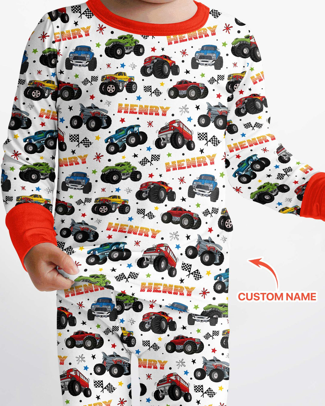 Personalized Monster Trucks Bamboo Two Piece Long Sleeve Pajama Set