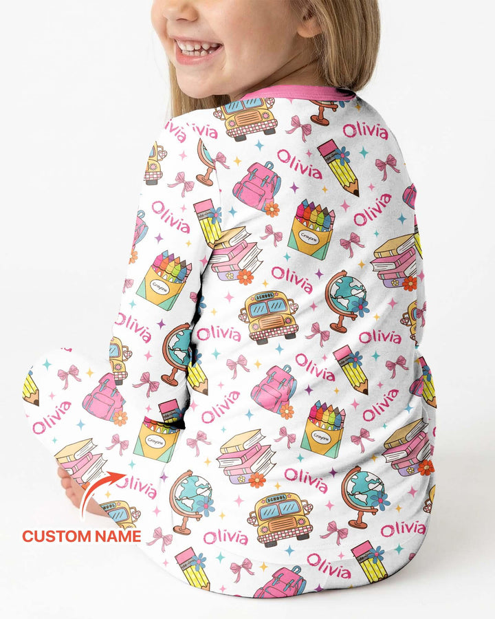 Custom Name Back To School Bamboo Two Piece Long Sleeve Pajama Set