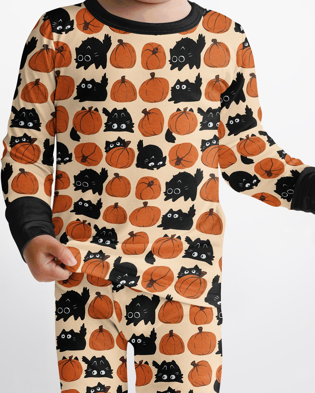Black Cat Pumpkins Bamboo Two Piece Long Sleeve Pajama Set