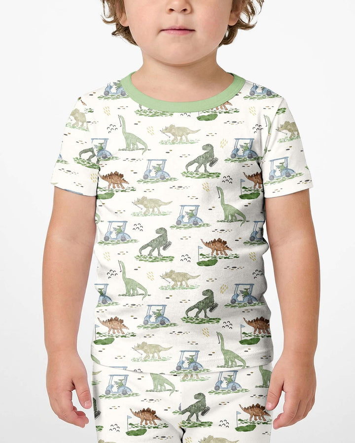 Dinos On The Green Daddy & Me Matching Bamboo Two Piece Short Sleeve Shorts Pajama Set