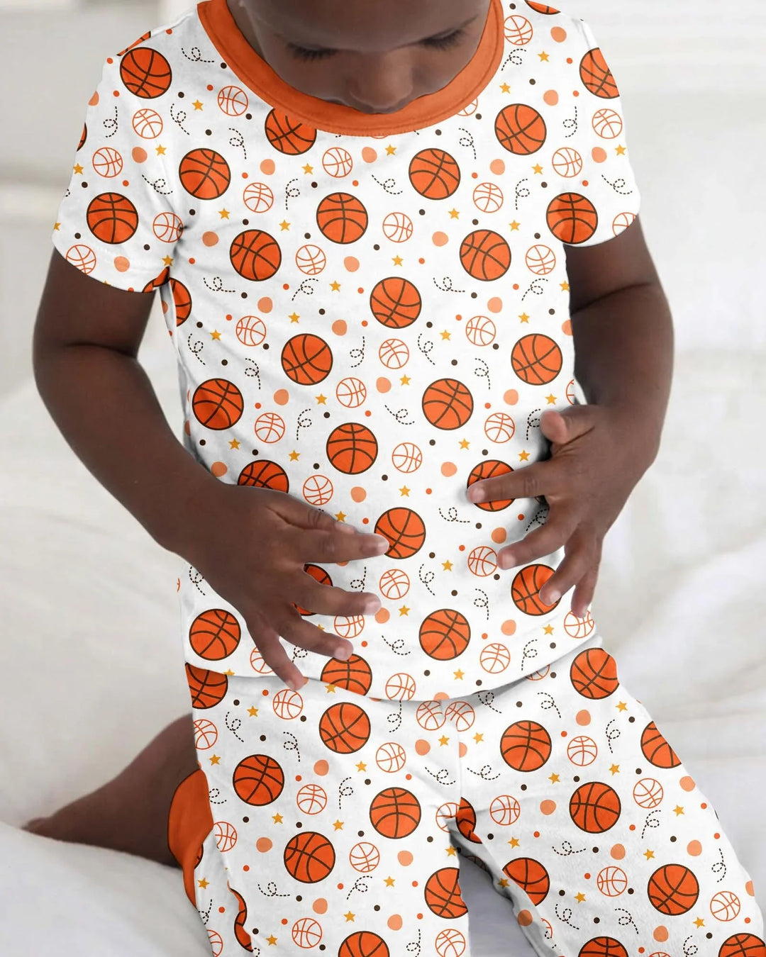 Orange Basketball Bamboo Two Piece Short Sleeve Pajama Set