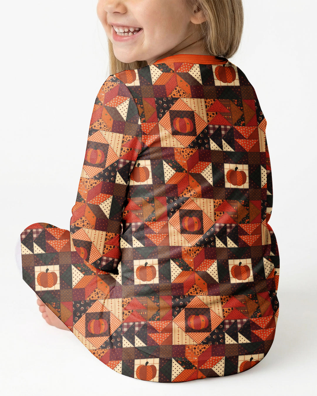 Vintage Pumpkin Patchwork Fall Bamboo Two Piece Long Sleeve Pajama Set