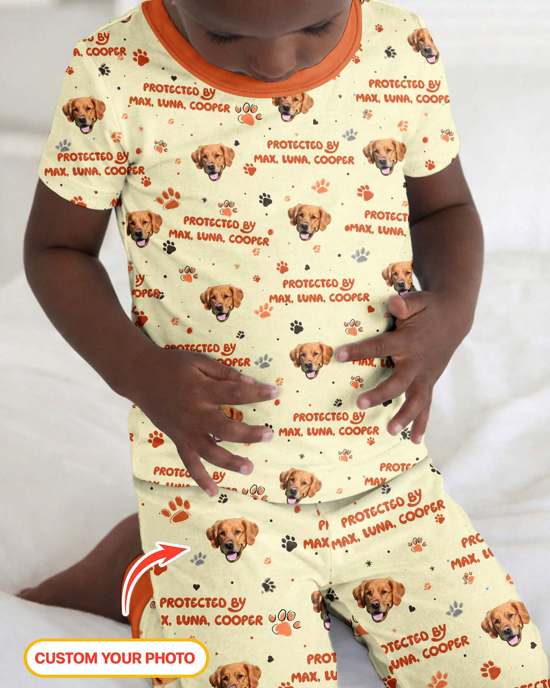 Custom Dog Photos "Protected By" Pawfect Pink Bamboo Two Piece Short Sleeve Pajama Set