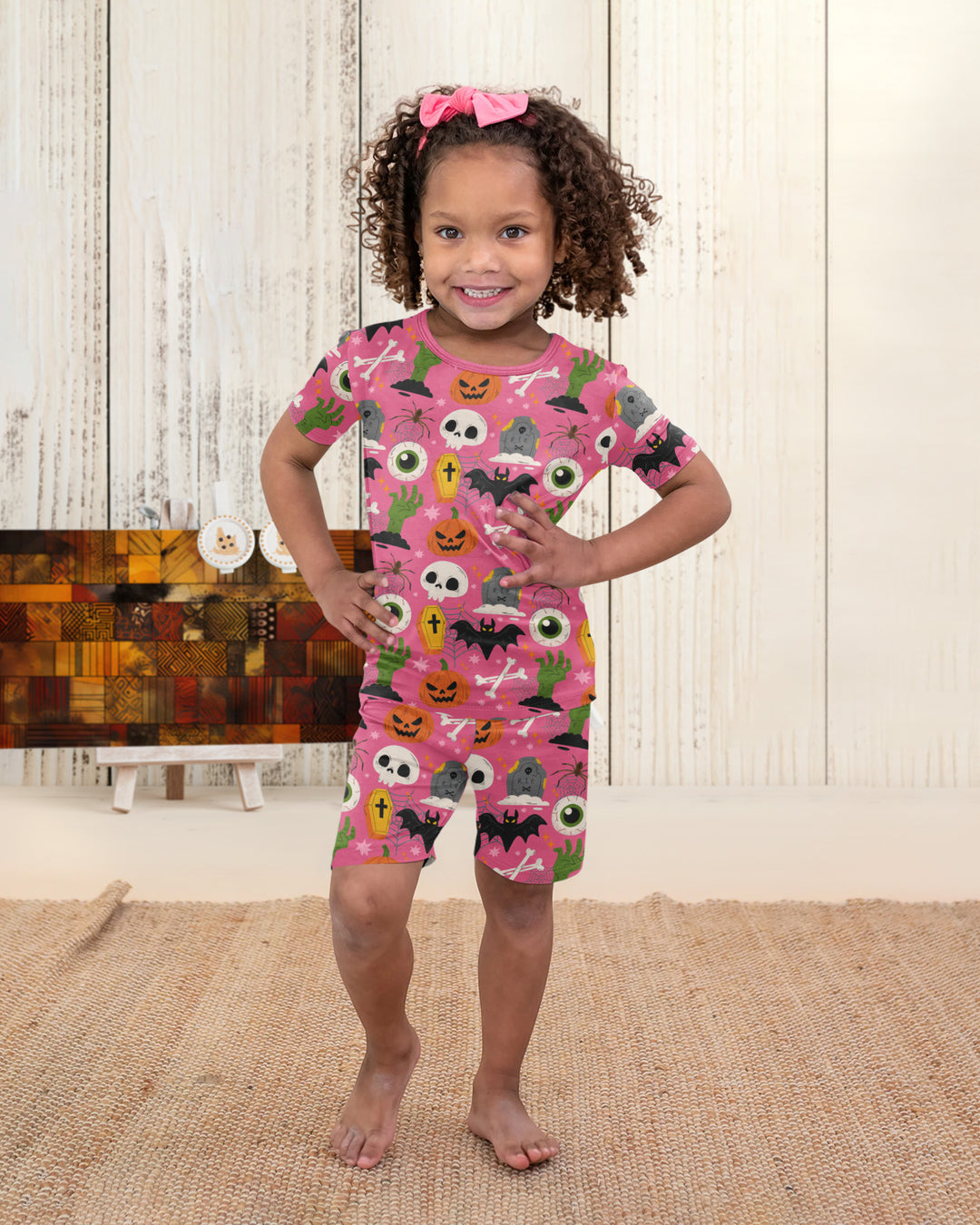 Little Monsters Bamboo Two Piece Short Sleeve Shorts Pajama Set For Halloween