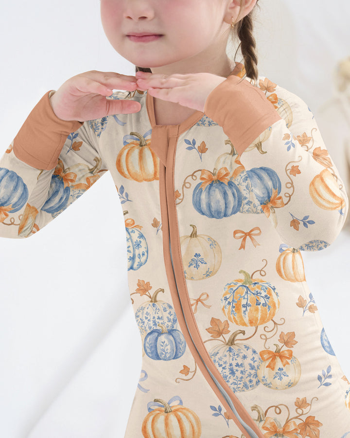 Preppy Blue and Orange Chinoiserie Pumpkin Bamboo Convertible Zippy