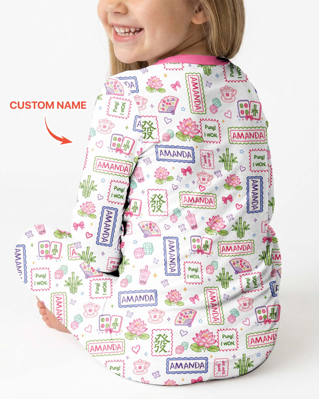 Personalized Preppy Mahjong  Bamboo Two Piece Long Sleeve Pajama Set