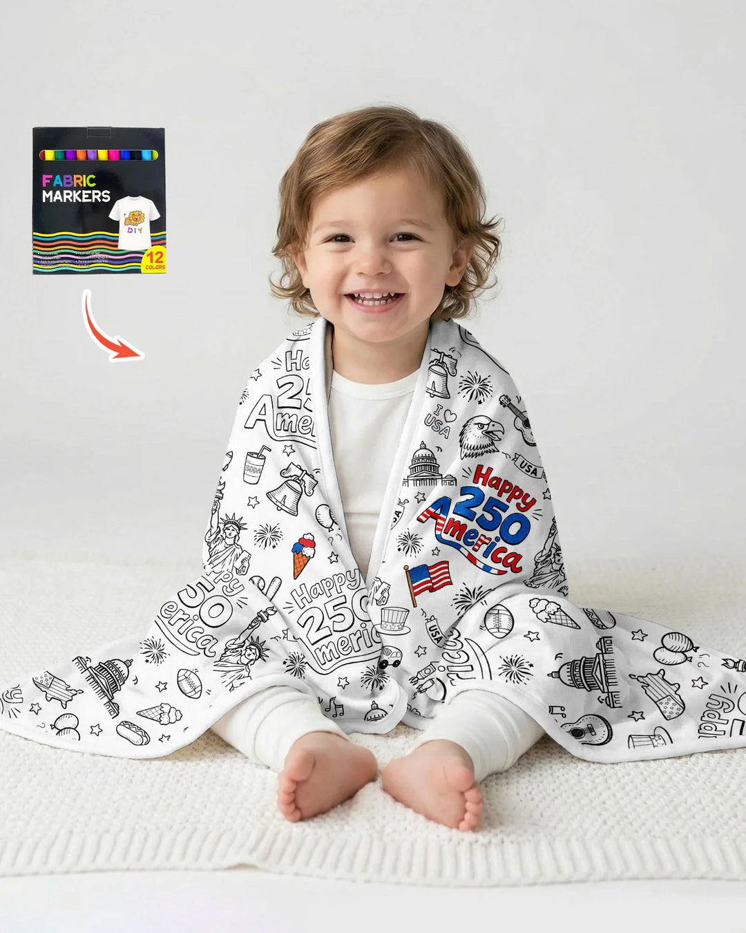 All Colorable Happy 250 America I love USA Bamboo Blanket