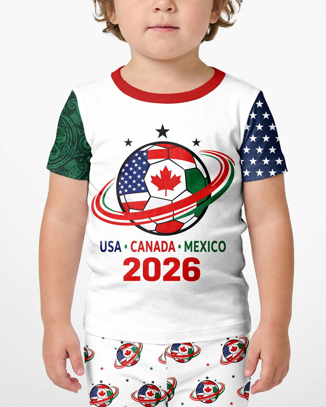 Soccer Cup USA Canada Mexico Bamboo Two Piece Short Sleeve Shorts Pajama Set