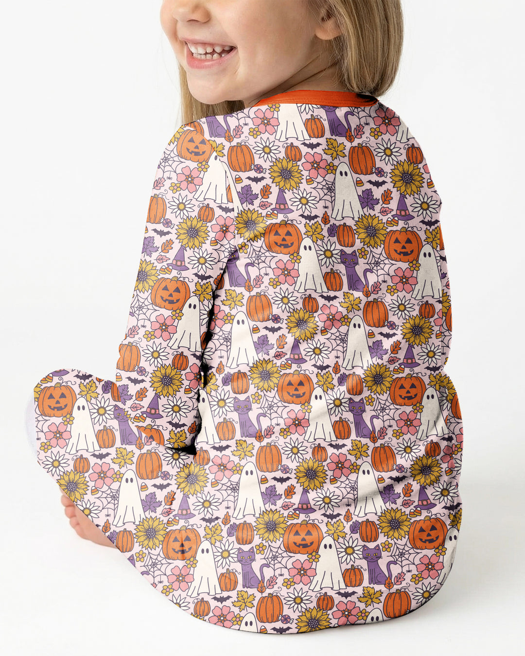 Ghost Pumpkin Fall Floral Halloween Bamboo Two Piece Long Sleeve Pajama Set