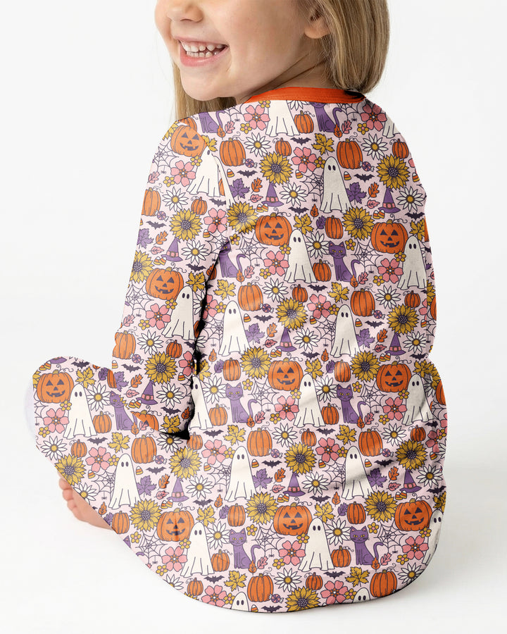 Ghost Pumpkin Fall Floral Halloween Bamboo Two Piece Long Sleeve Pajama Set