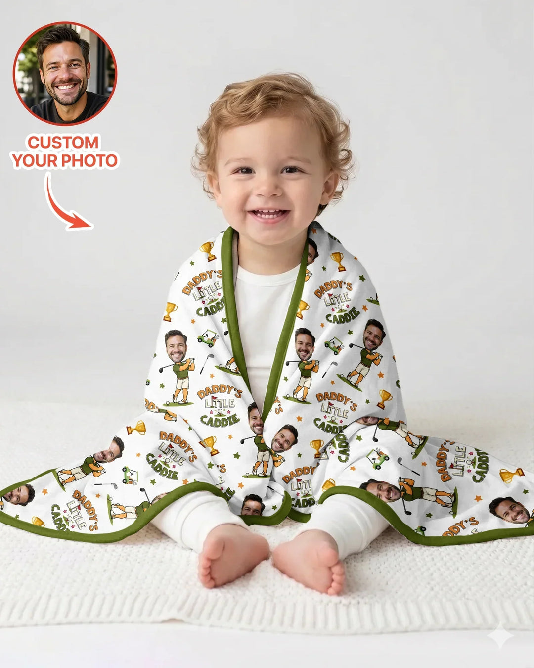 Custom Photo Daddy's Little Caddie Daddy & Me Matching Bamboo Blanket