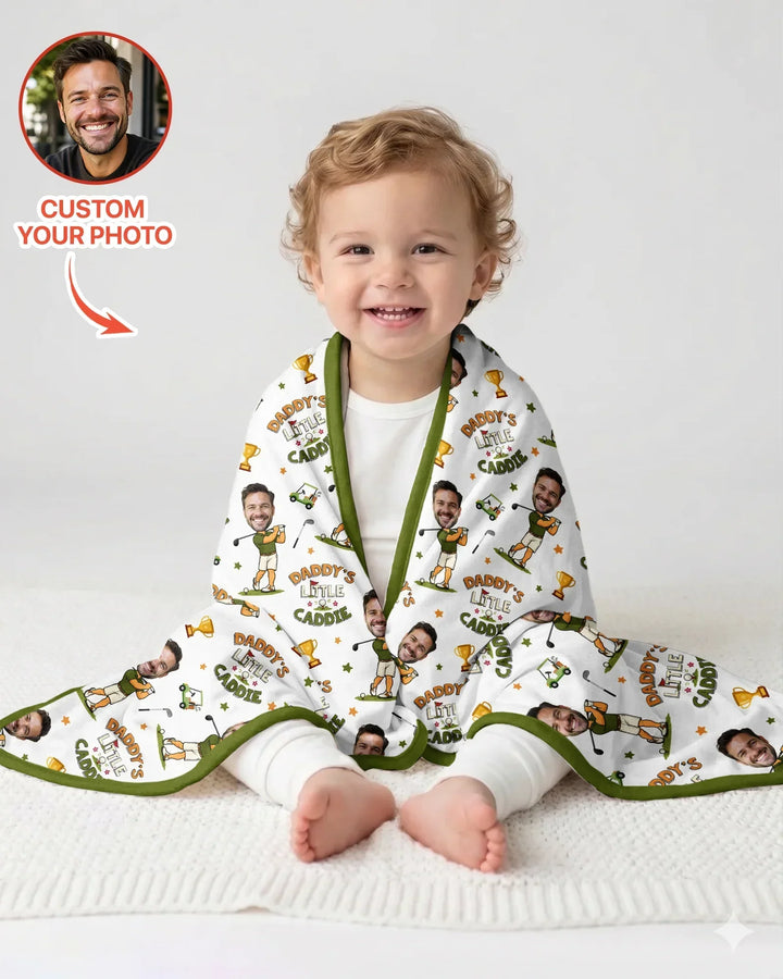 Custom Photo Daddy's Little Caddie Daddy & Me Matching Bamboo Blanket