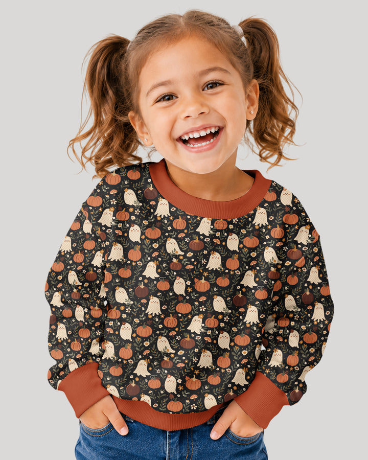 Ghost Pumpkin Harvest Floral Halloween Bamboo Crewneck Sweatshirt