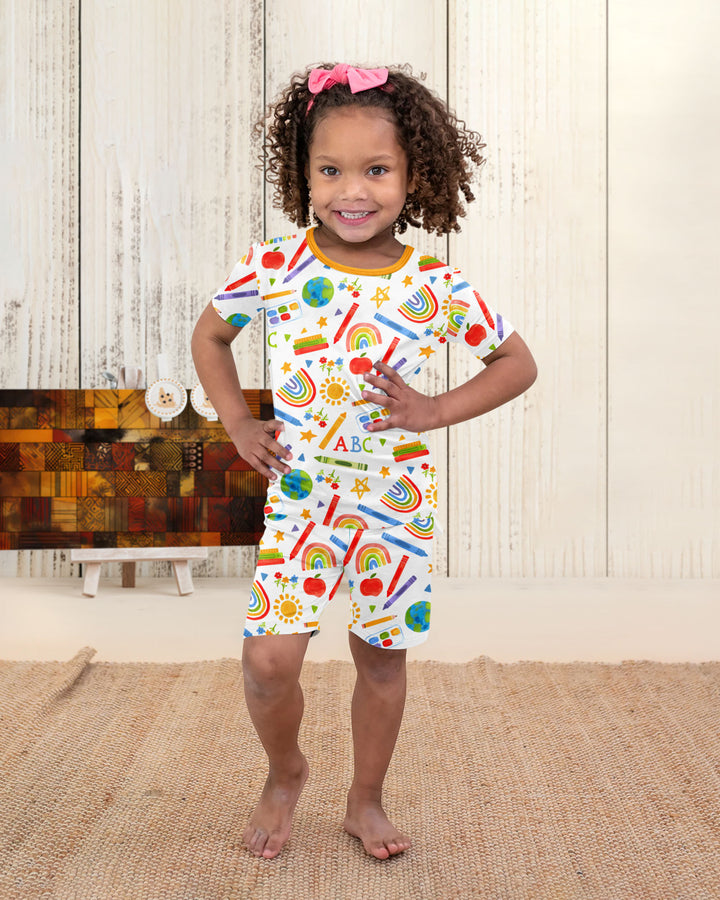 School Scribbles Bamboo Two Piece Short Sleeve Shorts Pajama Set