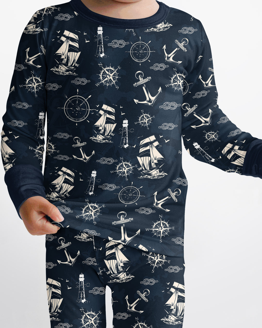 Vintage Nautical Voyage Bamboo Two Piece Long Sleeve Pajama Set
