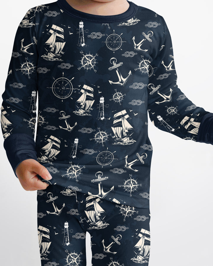 Vintage Nautical Voyage Bamboo Two Piece Long Sleeve Pajama Set