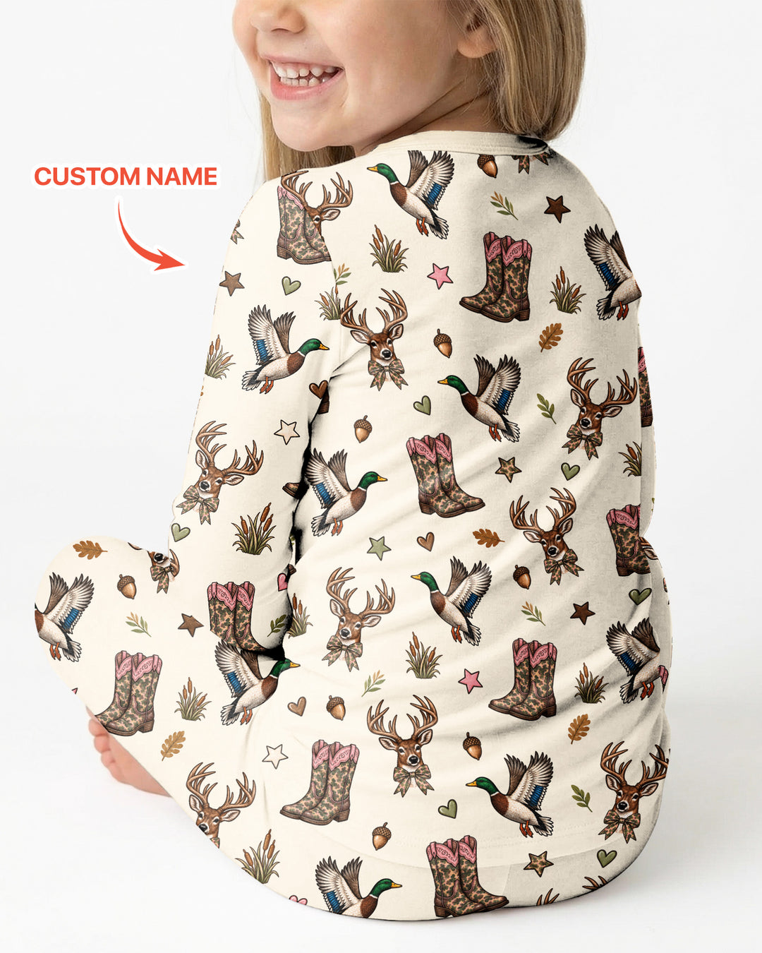 Custom Name Preppy Camo Bow  Bamboo Two Piece Long Sleeve Pajama Set