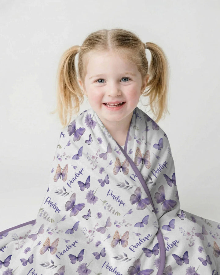 Custom Name Lilac Bloom Bamboo Blanket