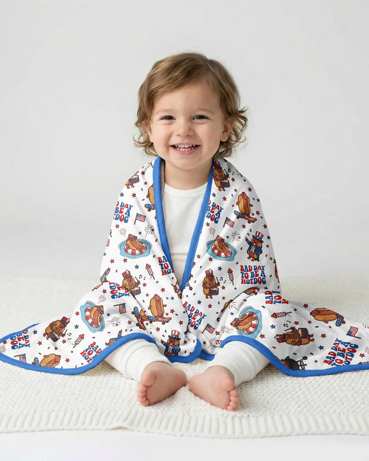 Hot Dog Patriotic Bamboo Blanket