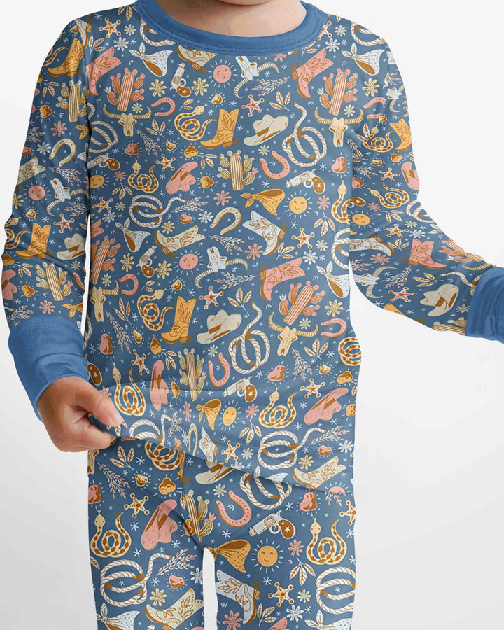 Doodly Cowboy Bamboo Two Piece Long Sleeve Pajama Set