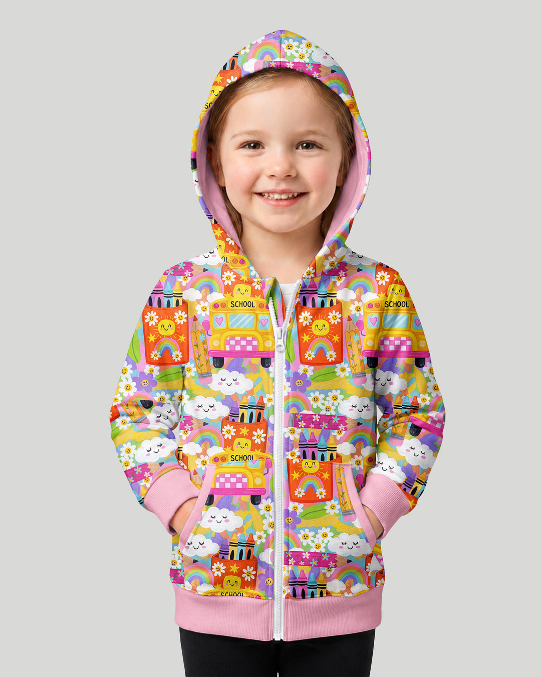 Retro Happy Classroom Bamboo Zip Hoodie