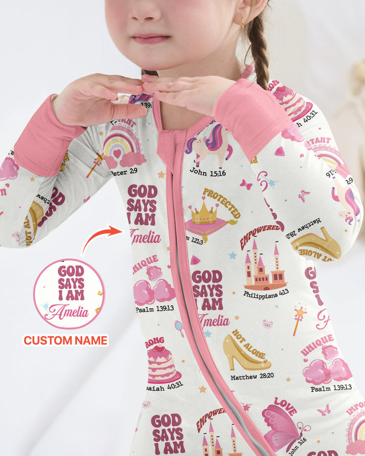 God Says I Am Custom Name - Dreamy Princess Bamboo Convertible Zippy