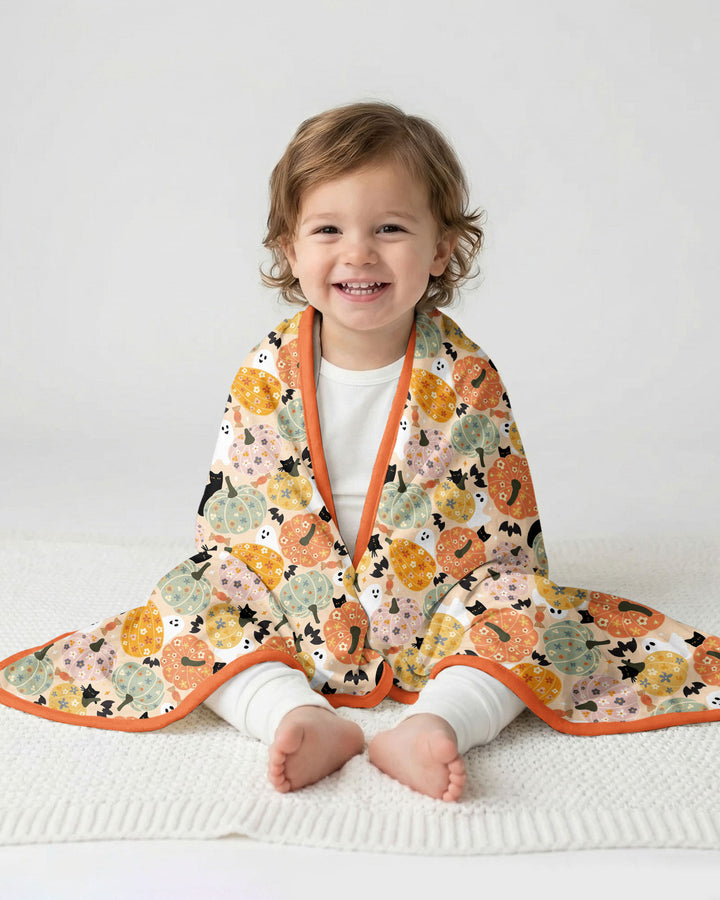 Floral Pumpkin Ghost Halloween Bamboo Blanket