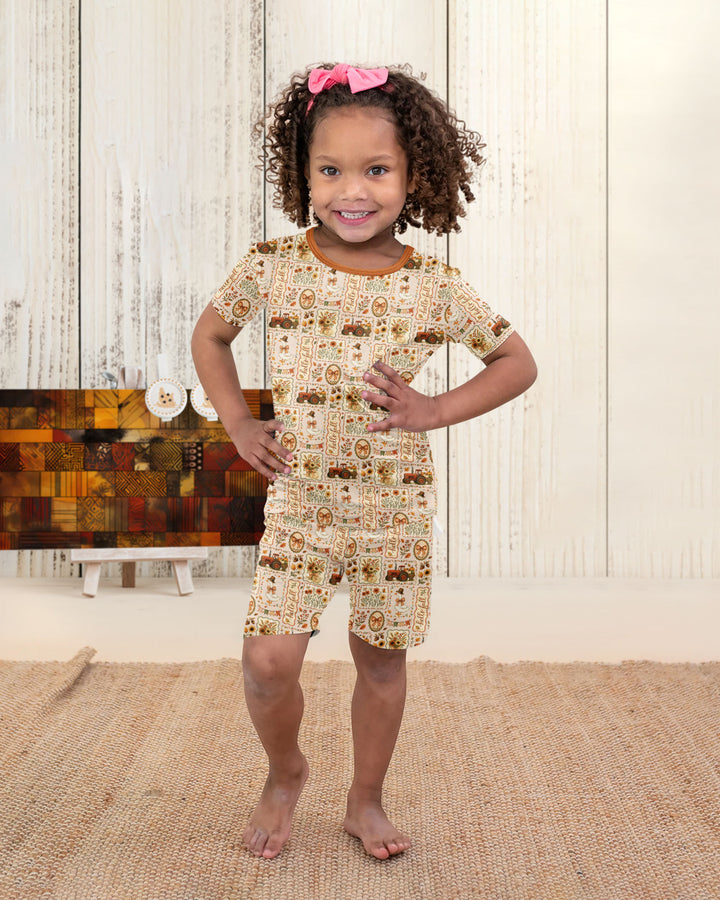 Farmhouse Fall Goose Family Matching Bamboo Two Piece Short Sleeve Shorts Pajama Set