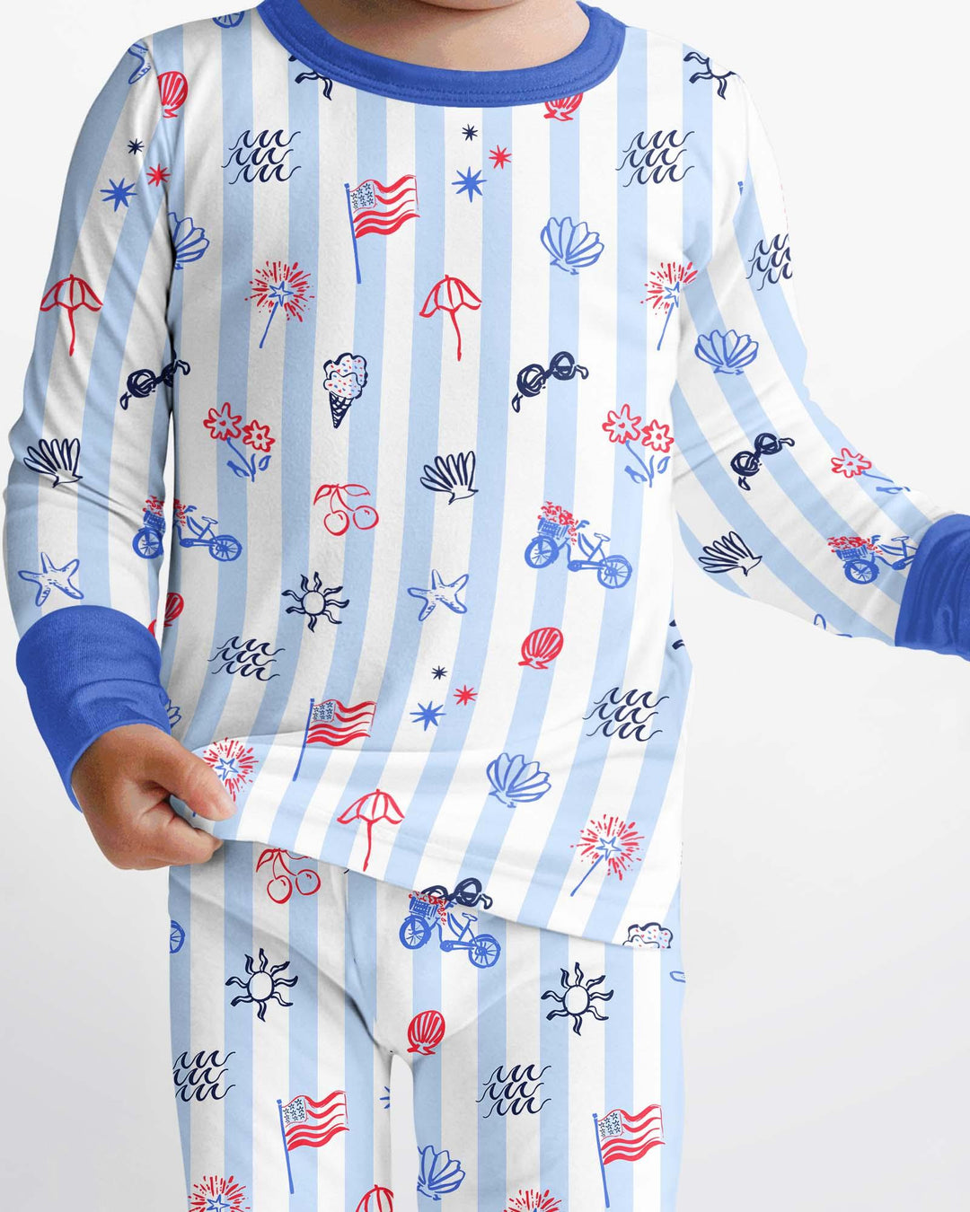 Red, White & Beachy Family Matching Bamboo Two Piece Long Sleeve Pajama Set