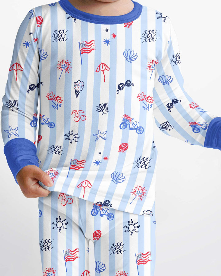 Red, White & Beachy Family Matching Bamboo Two Piece Long Sleeve Pajama Set