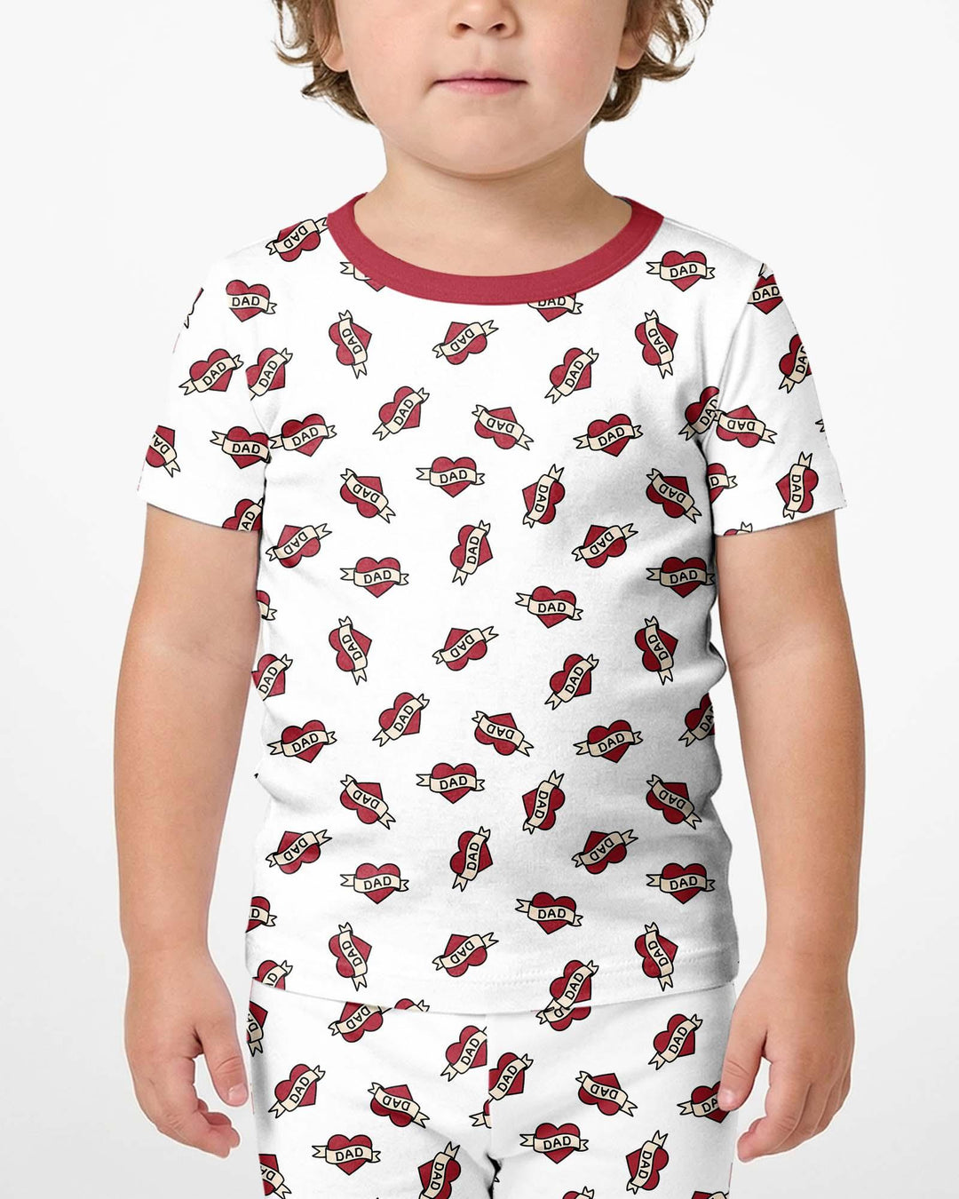 Old School Dad Hearts Daddy & Me Matching Bamboo Two Piece Short Sleeve Shorts Pajama Set