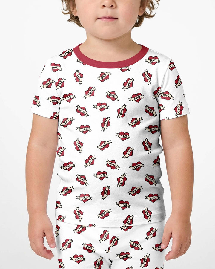 Old School Dad Hearts Daddy & Me Matching Bamboo Two Piece Short Sleeve Shorts Pajama Set