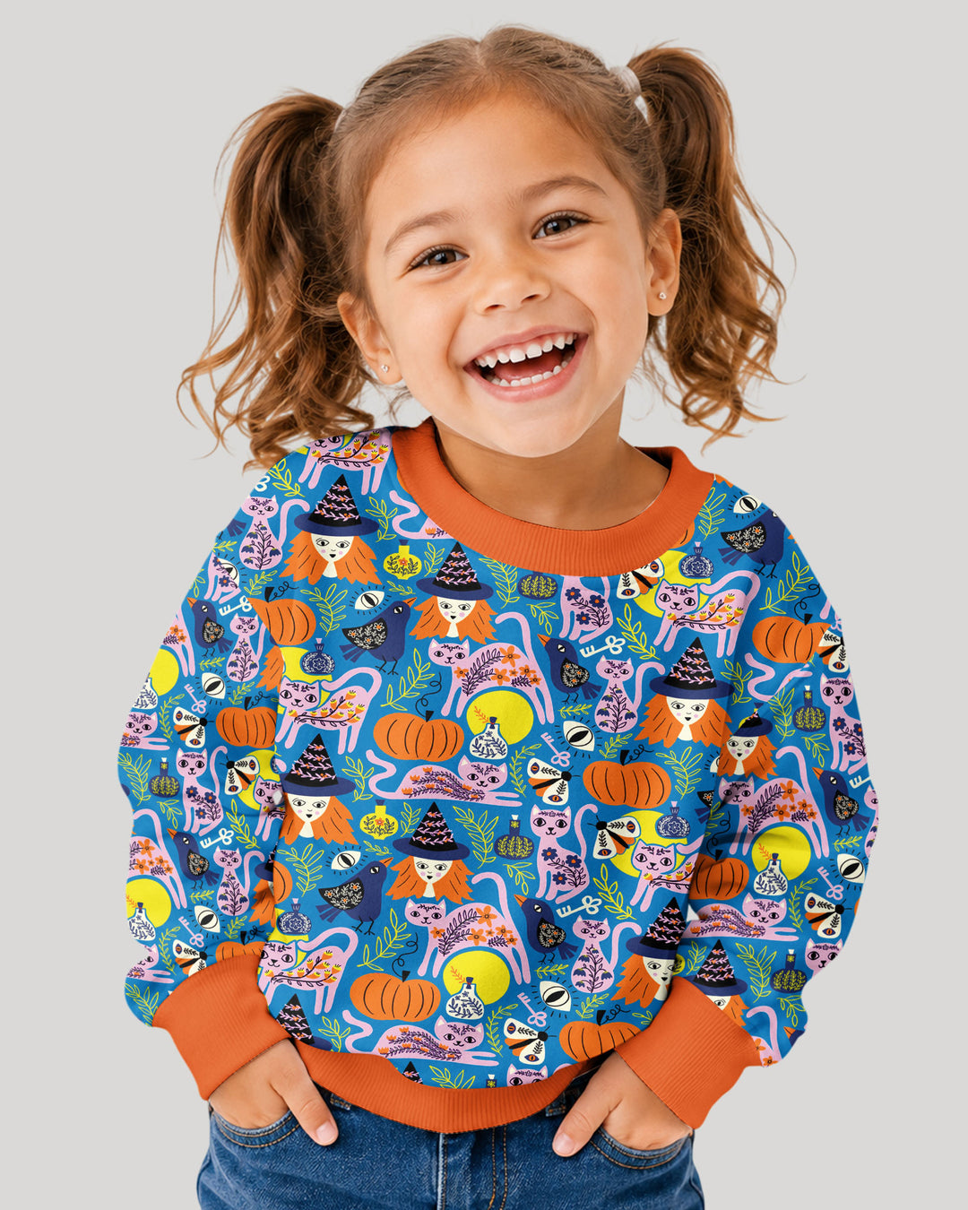 Whimsical Witch Cats Bamboo Crewneck Sweatshirt