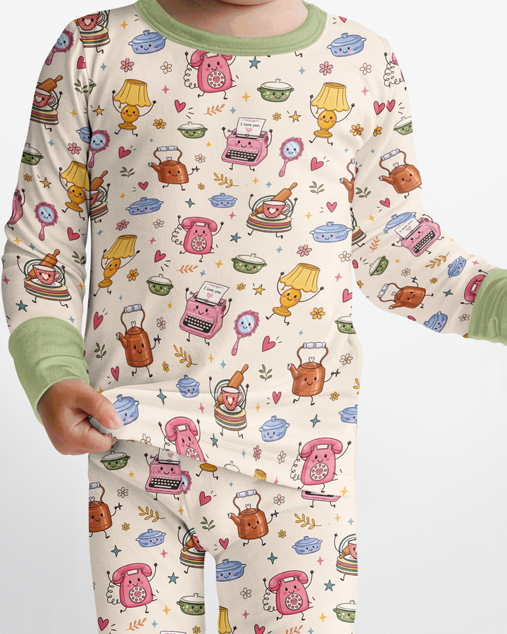 Retro Chasing Toy Bamboo Two Piece Long Sleeve Pajama Set