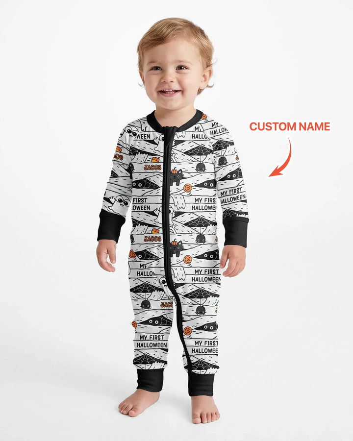 Custom Name Doodle Ghost My First Halloween Bamboo Convertible Zippy