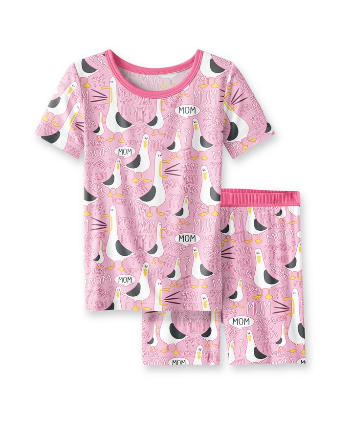Funny Seagull MOM Two Piece Short Sleeve Shorts Pajama Set