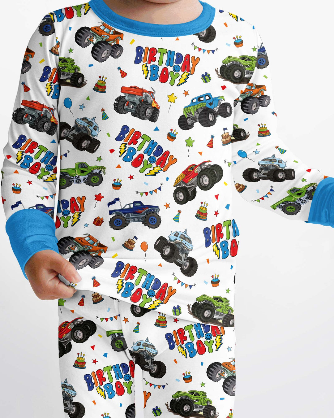 Monster Truck Birthday Boy Bamboo Two Piece Long Sleeve Pajama Set