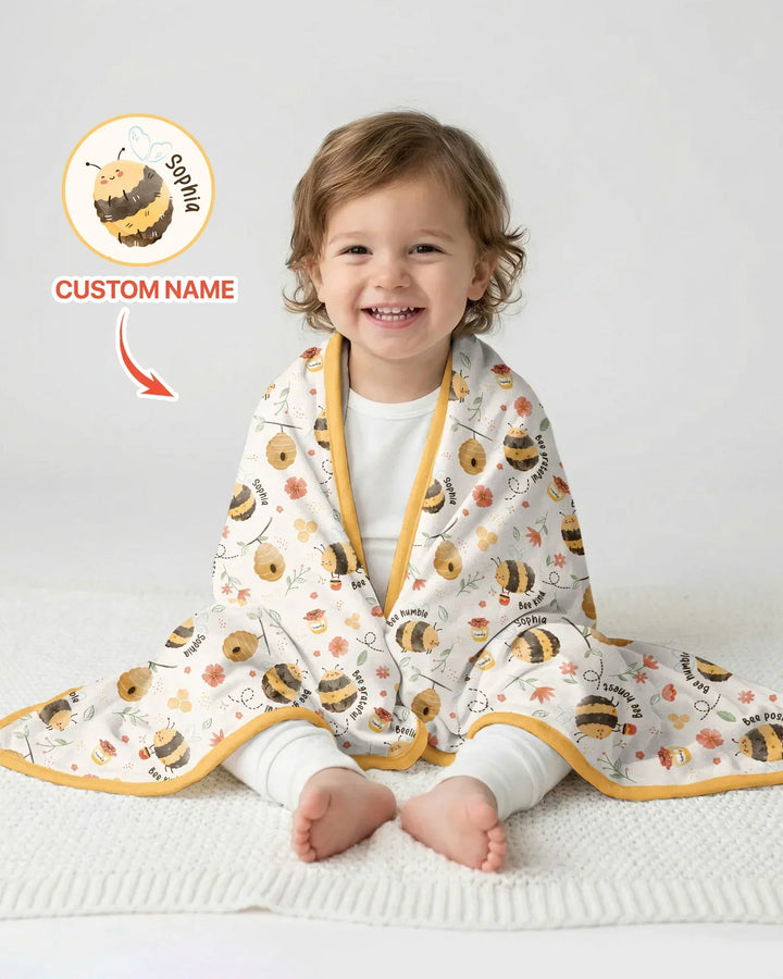 Bee Kind Custom Name Bamboo Blanket