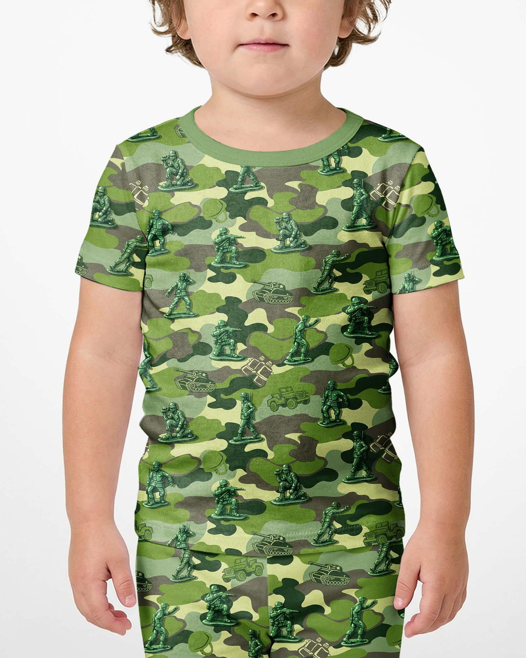 Pijama de dos piezas de bambú de hombrecitos verdes, de manga corta y pantalón corto