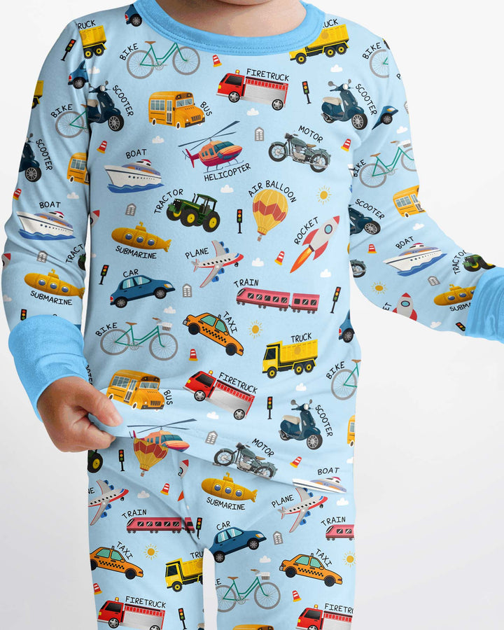 Vehicle Vocabulary Bamboo Two Piece Long Sleeve Pajama Set